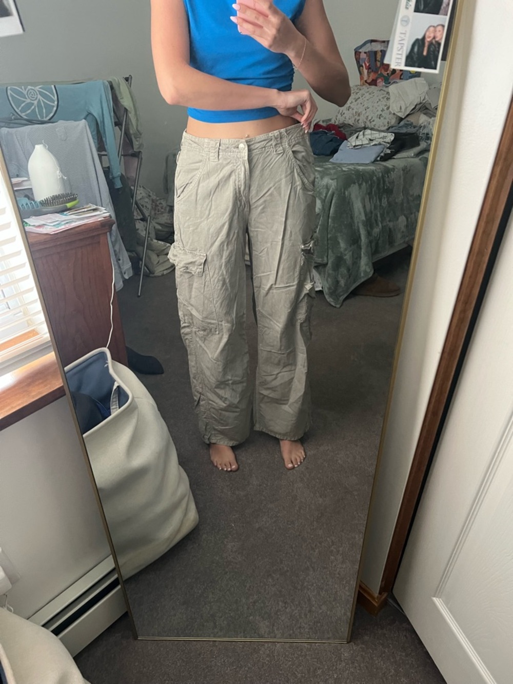 Zara Beige Wide-Leg Cargo Pants